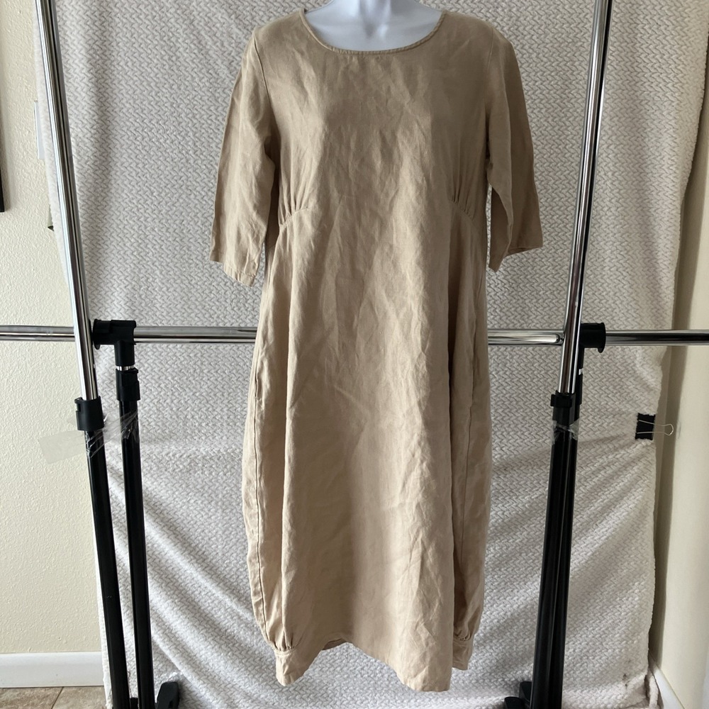 Plum 100% European‎ Linen Medium Dress Beige Pockets Lagenlook Arsy Boho Poland